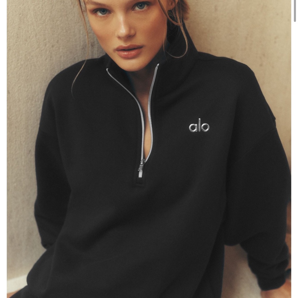 Alo Accolade Black Quarter-Zip Pullover Sweater - Picture 2 of 4